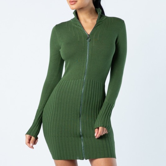 olive zipper knit dress - Picture 4 of 10